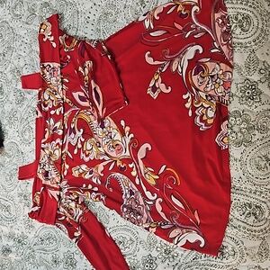 JM Collection Red Cold-Shoulder Top